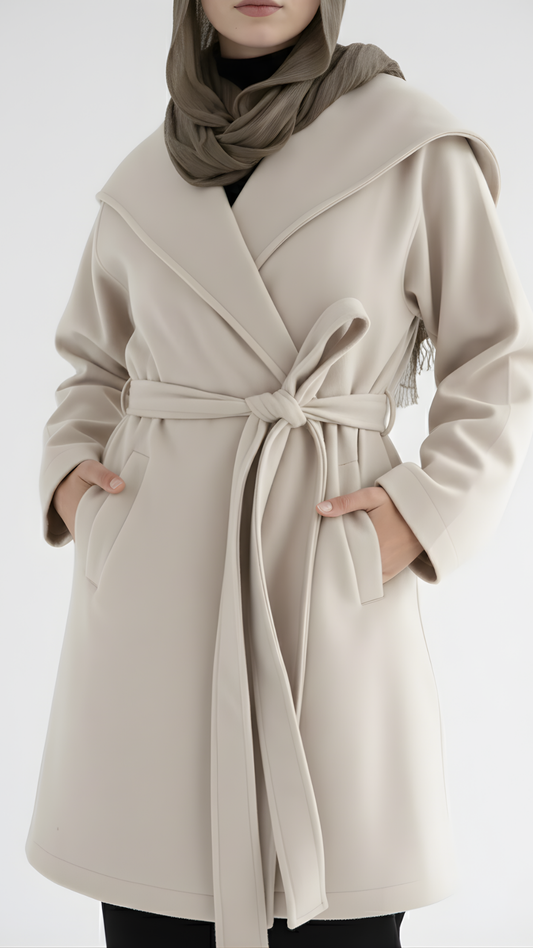 ZAS Hooded Wrap Coat - Beige