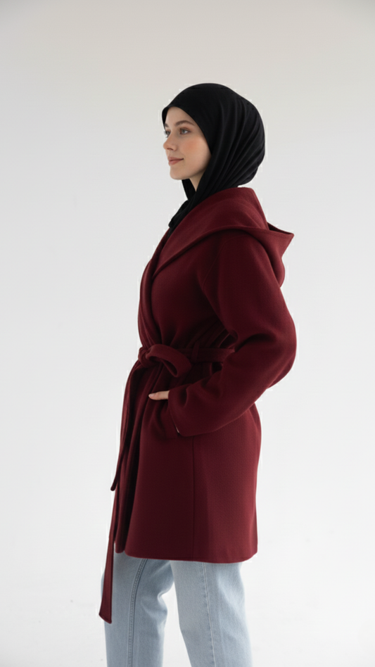 ZAS Hooded Wrap Coat - Burgandy