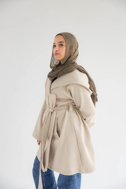 ZAS Hooded Wrap Coat - Beige