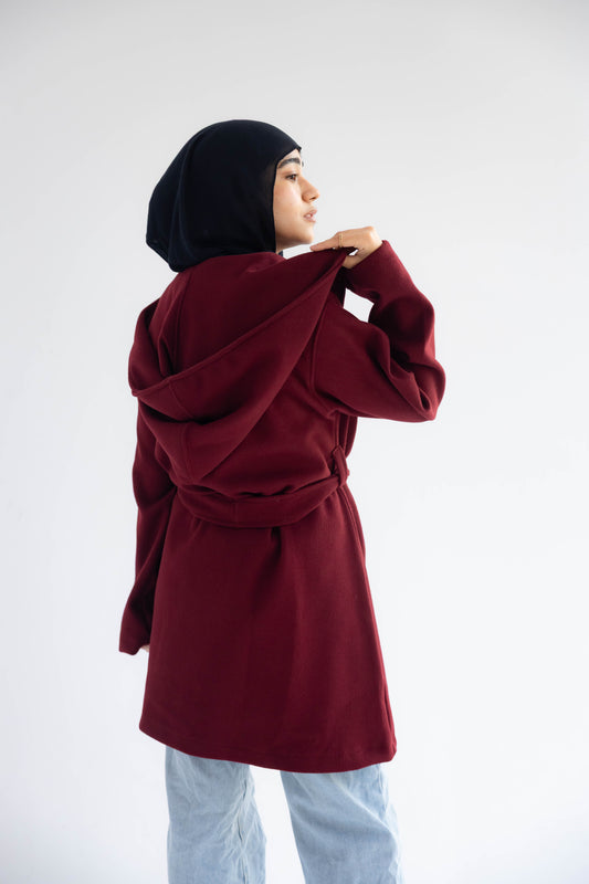 ZAS Hooded Wrap Coat - Burgandy