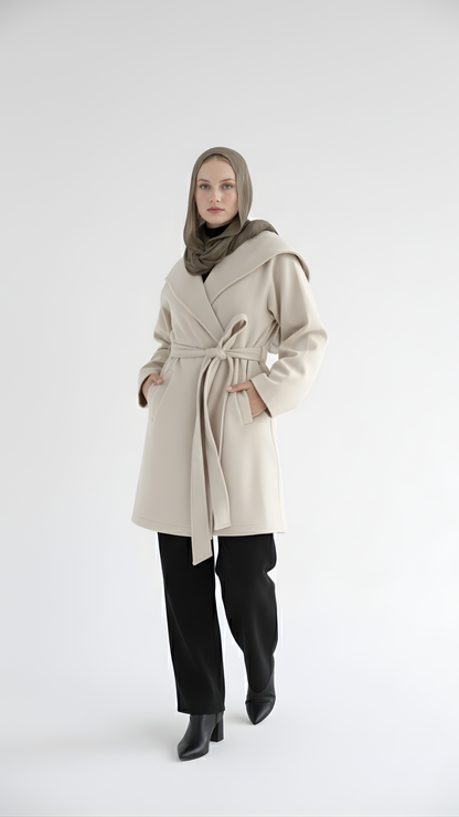 ZAS Hooded Wrap Coat - Beige