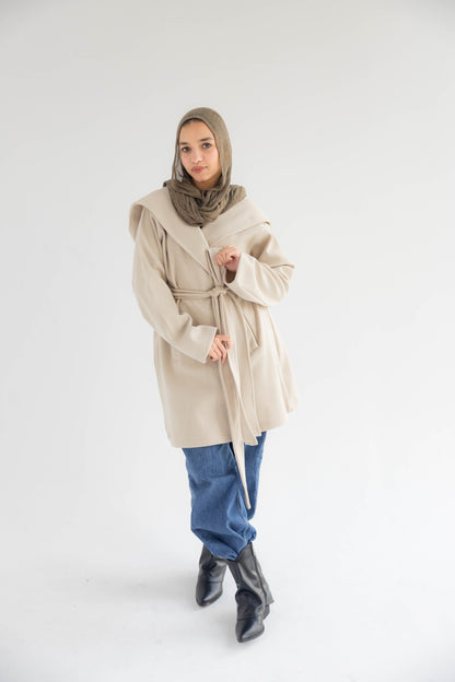 ZAS Hooded Wrap Coat - Beige