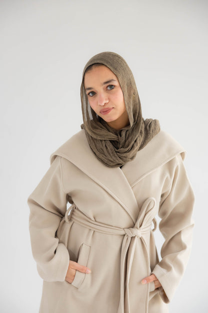 ZAS Hooded Wrap Coat - Beige