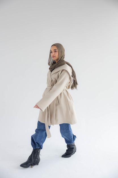 ZAS Hooded Wrap Coat - Beige