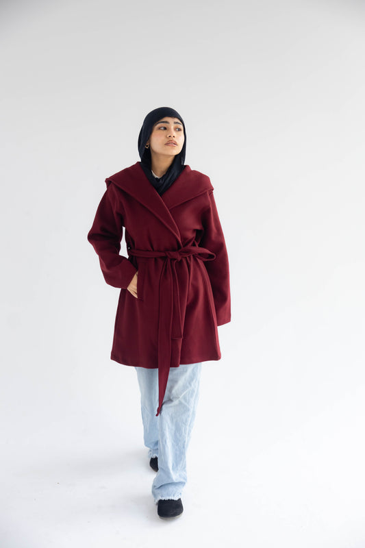 ZAS Hooded Wrap Coat - Burgandy