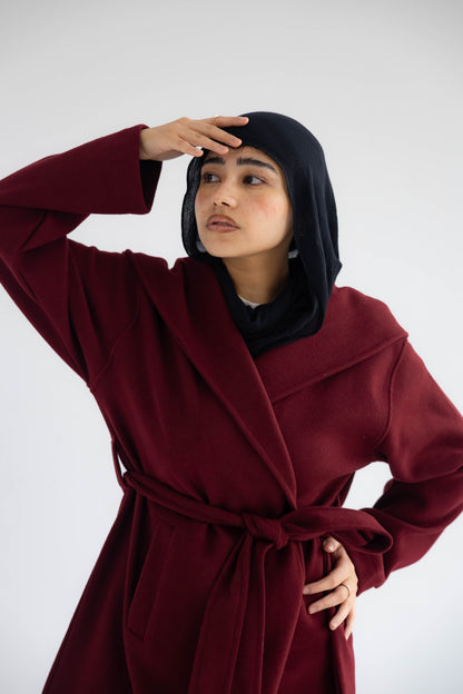 ZAS Hooded Wrap Coat - Burgandy