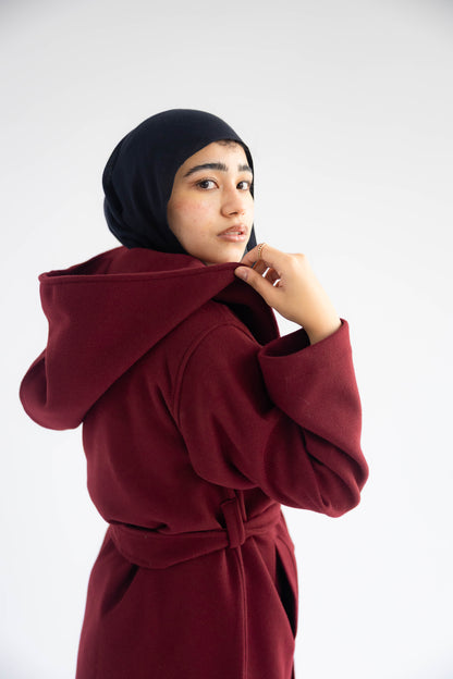 ZAS Hooded Wrap Coat - Burgandy